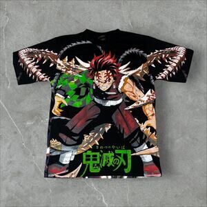 Demon Slayer Anime AOP All Over Print Size XL Manga Black Short Sleeve T-Shirt